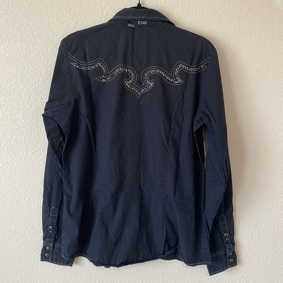 Cruel Western Shirt Pearl Snap Rhinestone Black Button Down Women’s M Goth Top - Picture 6 of 12